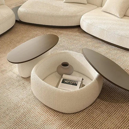 Sangha Wabi-Sabi Sculptural Solid Wood Coffee Table – Japandi Dual Level Organic Center Table with Storage for Living Room