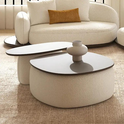 Sangha Wabi-Sabi Sculptural Solid Wood Coffee Table – Japandi Dual Level Organic Center Table with Storage for Living Room