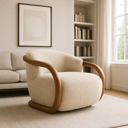 Eden Luxe Lounge Chair Mid Century Modern European Solid Wood Frame Fixed Base Accent Chair Living Room and Bedroom