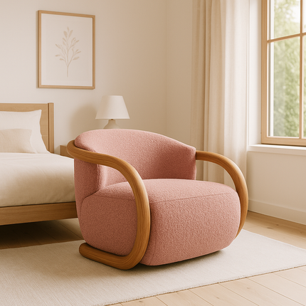 Eden Luxe Lounge Chair Mid Century Modern European Solid Wood Frame Fixed Base Accent Chair Living Room and Bedroom