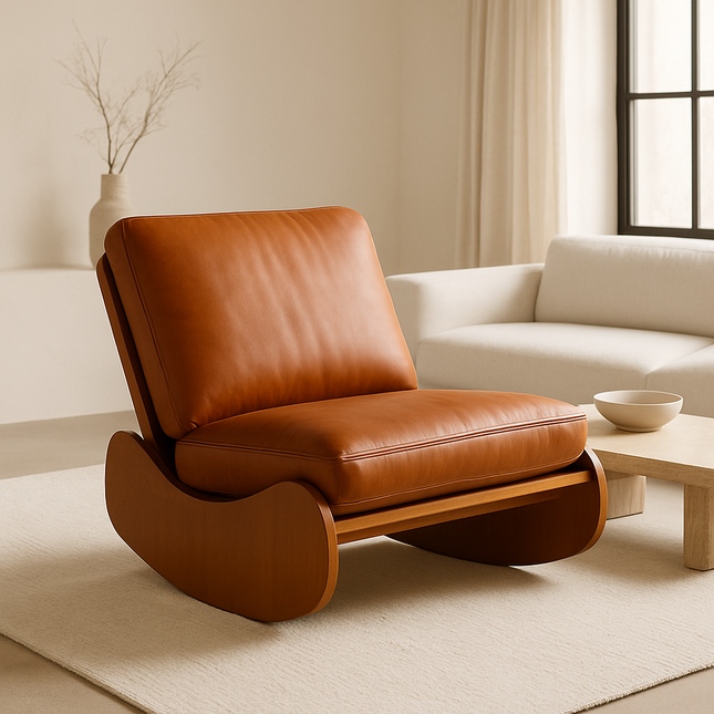 LYONNA Wabi-Sabi Vintage Rocking Lounge Chair – Japandi Organic Accent Chair for Living Room, Bedroom & Balcony