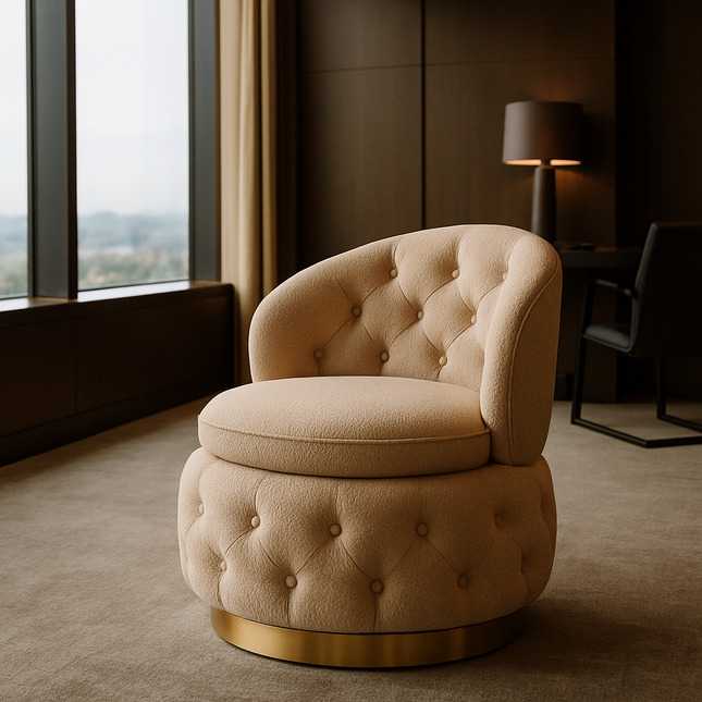 Lyssara 360 Degree Swivel Tufted Barrel Accent Chair with Round Base - Uber Decor