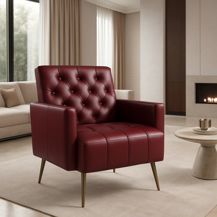 Sherpa-LUXE Modern Accent Chair - Upholstered Tufted Armchair with Gold Steel Legs - Uber Decor