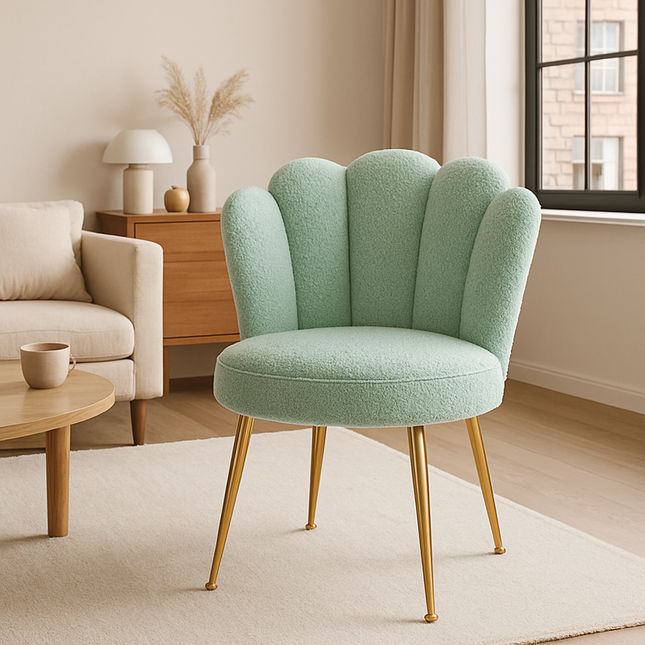 Comfina Luxe Accent Chair - Creative Shell Flower Makeup Stool for Living Room - Uber Decor