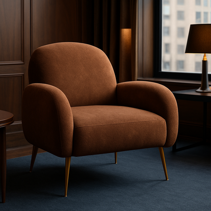 Reysha Cozy Accent Chair - Curvy Upholstered Single Arm Chair with Golden Legs - Uber Decor