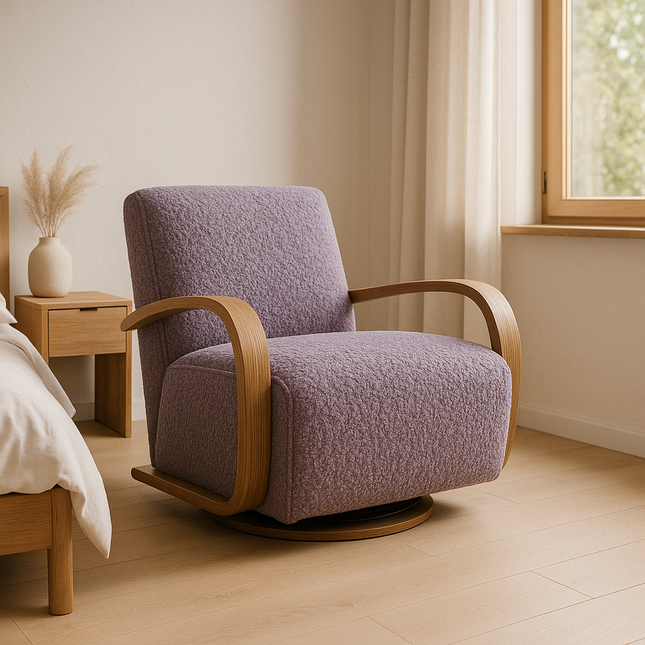 BREHANA – Mid-Century Modern Accent Armchair with Sculpted Wooden Arms
