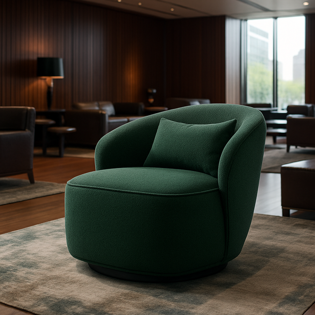 Lynea Accent Chair- 33" Wide Upholstered 360 Revolving Swivel Barrel Chair with Backrest Pillow