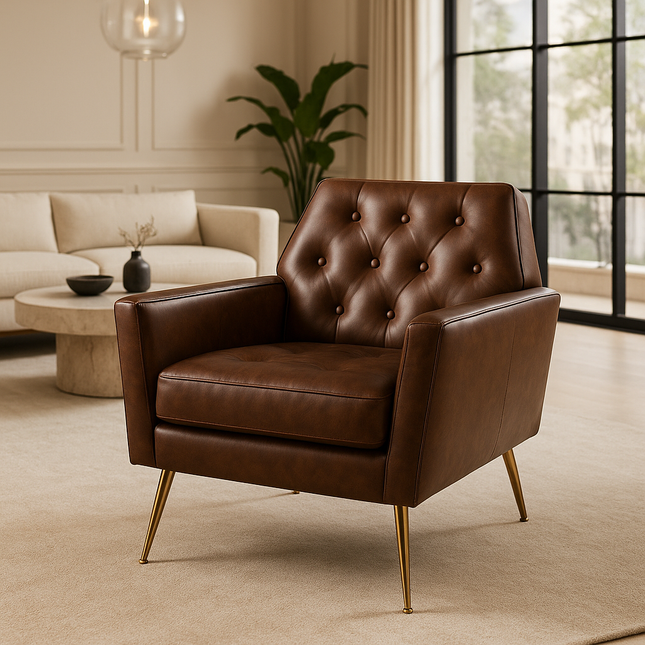 Leina- Hexagonal Shaped Tufted Back Comfortable Upholstered Accent Chair with Metal Legs
