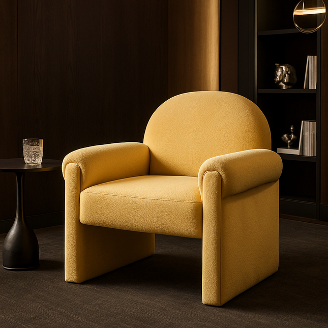 Aurelle- Modern Upholstered Armchair with Wide Armrests, Curved Backrest and Flat Seat