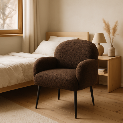 Mirena Modern Wide Base Upholstered Armchair with Curved Back, Armrests and Metal Legs