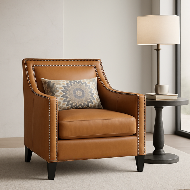 Rhesia- Traditional Style Square Shaped Embellished Upholstered Armchair for Living Room or Study