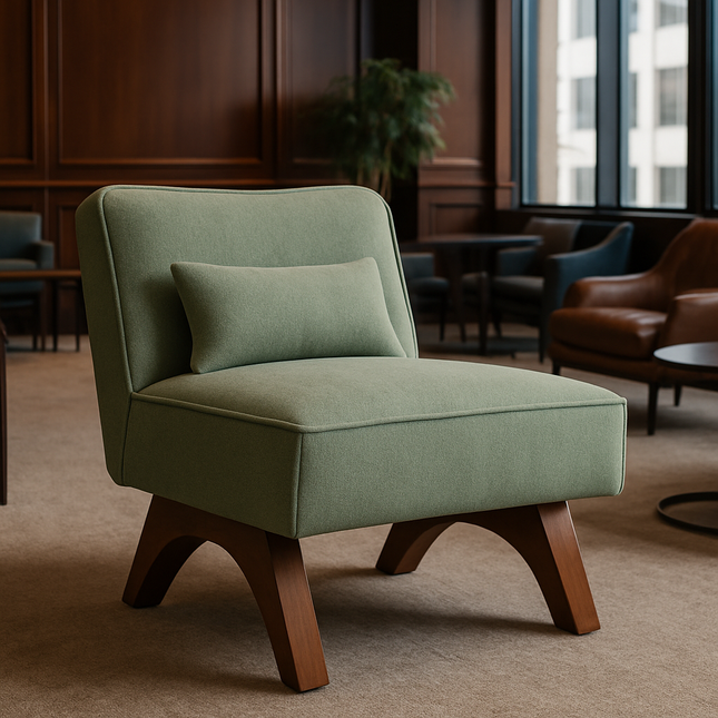 Calina- Mid Century Cozy Upholstered Accent Lounge Chair with Wooden Base and Backrest Pillow