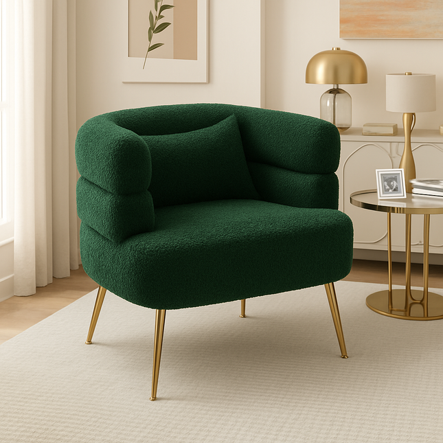 Fayra- Wide Base Vintage Upholstered Arm Accent Chair With Lumbar Pillow And Metal Legs