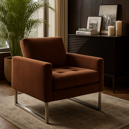 Soreva- Contemporary Chic Style Aesthetic Tufted Accent Chair with Sleek Stainless Steel Legs
