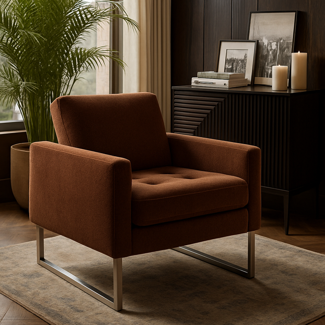 Soreva- Contemporary Chic Style Aesthetic Tufted Accent Chair with Sleek Stainless Steel Legs