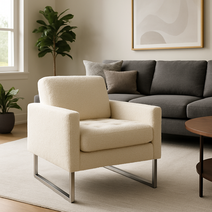 Soreva- Contemporary Chic Style Aesthetic Tufted Accent Chair with Sleek Stainless Steel Legs
