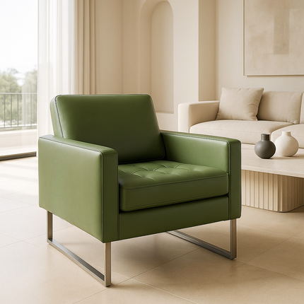 Soreva- Contemporary Chic Style Aesthetic Tufted Accent Chair with Sleek Stainless Steel Legs