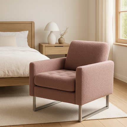 Soreva- Contemporary Chic Style Aesthetic Tufted Accent Chair with Sleek Stainless Steel Legs