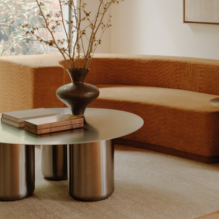 Ord Modern Sculptural Cobalt Blue Round Minimalist Center Table with Cylindrical Base for Living Room - Uber Decor