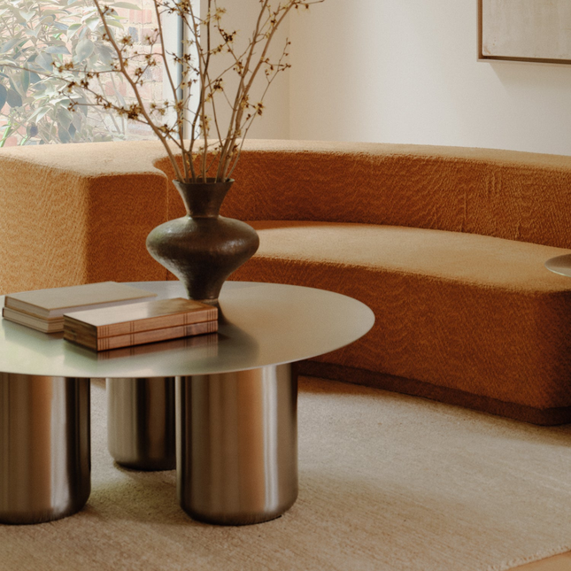 Ord Modern Sculptural Cobalt Blue Round Minimalist Center Table with Cylindrical Base for Living Room - Uber Decor