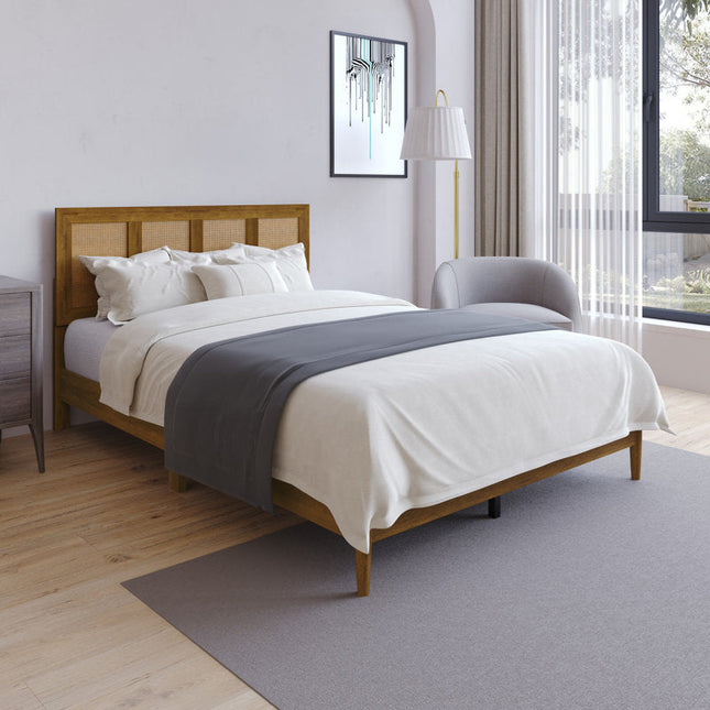 WillowNest Modern Rattan Slat Platform Customisable Bed for Contemporary Apartments - Uber Decor