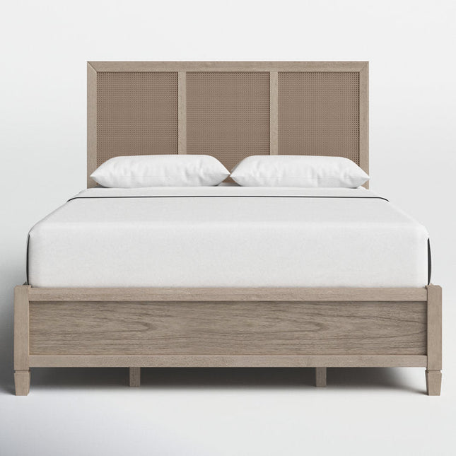 AshAura Scandinavian Contemporary Rattan Platform Customisable Bed for Minimalist Bedrooms - Uber Decor