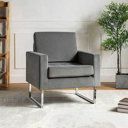 Soreva- Contemporary Chic Style Aesthetic Tufted Accent Chair with Sleek Stainless Steel Legs