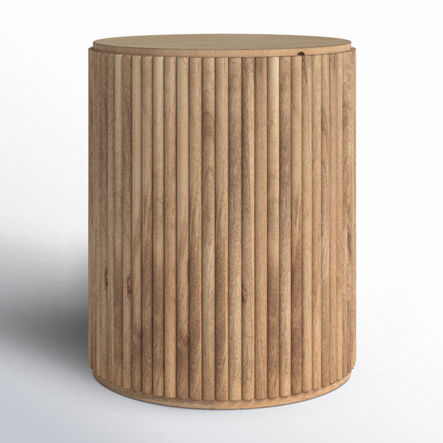 The Naya Column – Custom Fluted Cylindrical Wooden Storage Side Table in Modern Scandinavian Style for Living Room or Bedroom - Uber Decor