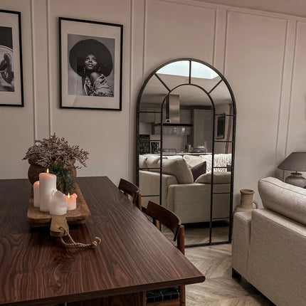 LucentArc- Arched Grid Shaped Full Length Metal Framed Large Size Mirror for Bedroom or Living Room Foyer - Uber Decor