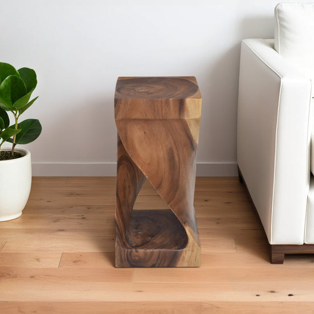 Terra Helix End Table – Sculptural Wooden Side Table, Modern Accent for Living Room & Bedroom - Uber Decor