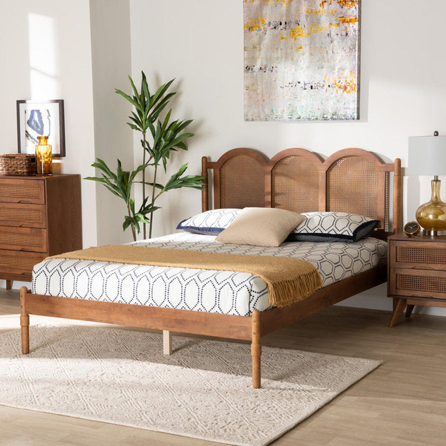 TeakTranquil Vintage Arched Rattan Platform Customisable Bed for Serene Bedrooms - Uber Decor