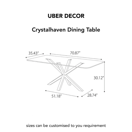 Crystalhaven Dining Table with Tempered Glass Top Modern Luxury Design for Dining Room and Kitchen Area