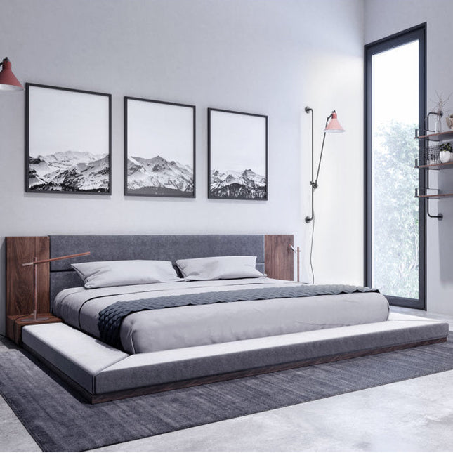 MahoganySlate Ultra-Low Modern Platform Customisable Bed for Luxe Bedrooms - Uber Decor