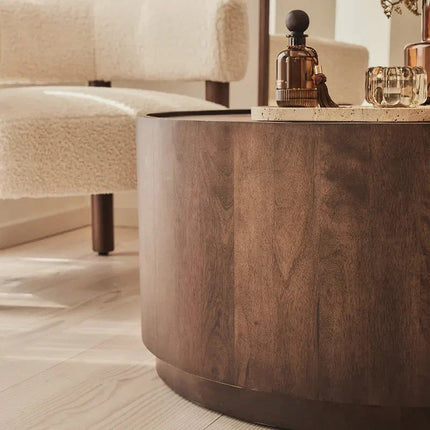 Argun Round Coffee Table Modern Minimal Contemporary Coastal Inspired Designer Center Table Custom Finish Drum Table for Relaxed Seating Area