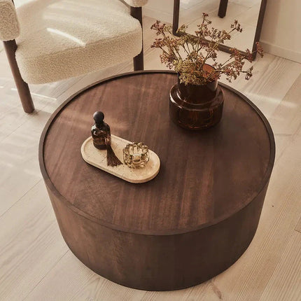 Argun Round Coffee Table Modern Minimal Contemporary Coastal Inspired Designer Center Table Custom Finish Drum Table for Relaxed Seating Area