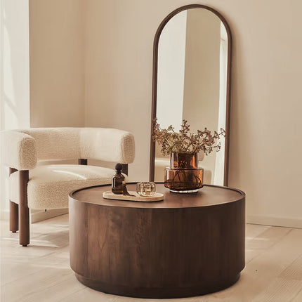 Argun Round Coffee Table Modern Minimal Contemporary Coastal Inspired Designer Center Table Custom Finish Drum Table for Relaxed Seating Area