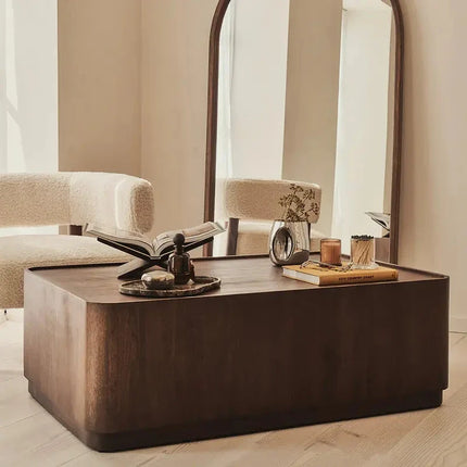 Fen Rectangular Coffee Table Modern Transitional Neo Classic European Designer Center Table Custom Finish Minimal Block Table for Formal Lounge