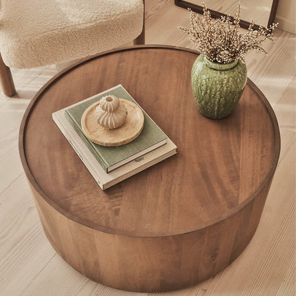 Argun Round Coffee Table Modern Minimal Contemporary Coastal Inspired Designer Center Table Custom Finish Drum Table for Relaxed Seating Area
