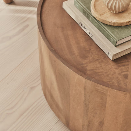 Argun Round Coffee Table Modern Minimal Contemporary Coastal Inspired Designer Center Table Custom Finish Drum Table for Relaxed Seating Area