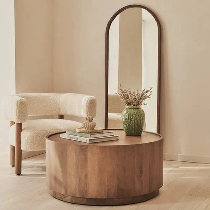Argun Round Coffee Table Modern Minimal Contemporary Coastal Inspired Designer Center Table Custom Finish Drum Table for Relaxed Seating Area
