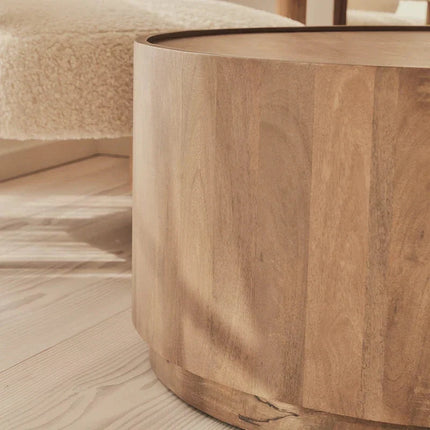 Argun Round Coffee Table Modern Minimal Contemporary Coastal Inspired Designer Center Table Custom Finish Drum Table for Relaxed Seating Area