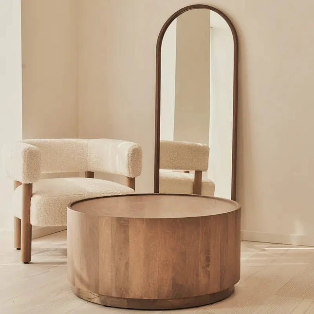Argun Round Coffee Table Modern Minimal Contemporary Coastal Inspired Designer Center Table Custom Finish Drum Table for Relaxed Seating Area