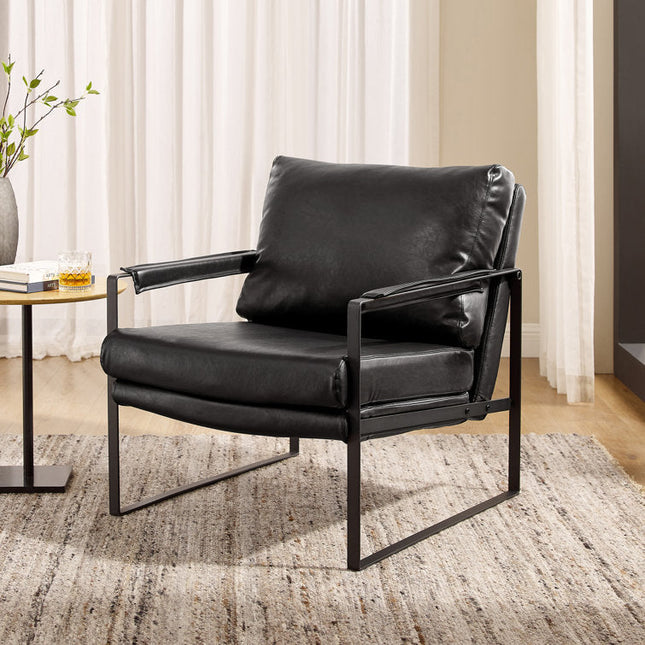 Arlise- Mid Century Modern Leather Upholstered Accent Armchair for Lounge Room, Office or Home - Uber Decor