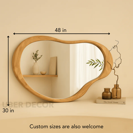 Ella Organic Teak Wood Accent Mirror – Sculptural Wall & Console Mirror