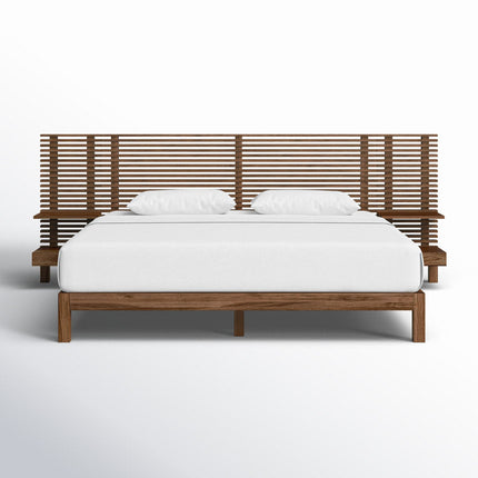 RosewoodGrid Slatted Modern Platform Customisable Bed with Integrated Nightstands - Uber Decor