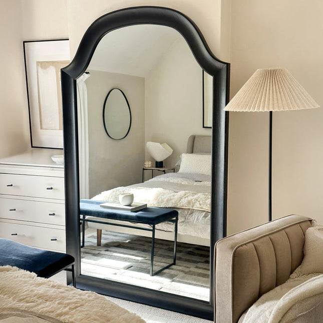 Violet Arched Black Wood Wall Mirror – Elegant Full-Length Mirror for Bedroom & Living Room - Uber Decor