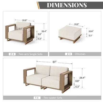 Breezewood Haven Wicker Rattan Outdoor Sofa Set, Patio Conversation Garden Lounge Set, Japandi Boho Poolside Terrace Porch Sofa