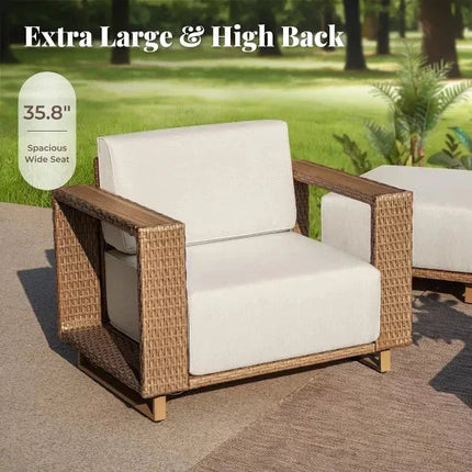 Breezewood Haven Wicker Rattan Outdoor Sofa Set, Patio Conversation Garden Lounge Set, Japandi Boho Poolside Terrace Porch Sofa