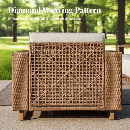 Breezewood Haven Wicker Rattan Outdoor Sofa Set, Patio Conversation Garden Lounge Set, Japandi Boho Poolside Terrace Porch Sofa
