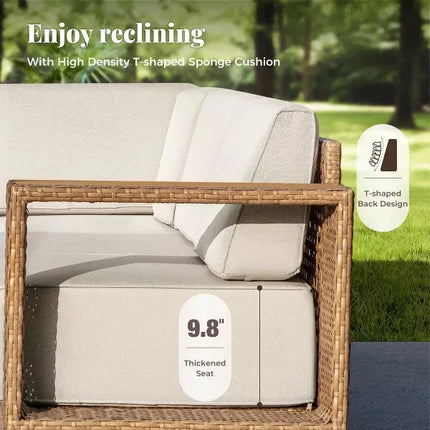 Breezewood Haven Wicker Rattan Outdoor Sofa Set, Patio Conversation Garden Lounge Set, Japandi Boho Poolside Terrace Porch Sofa